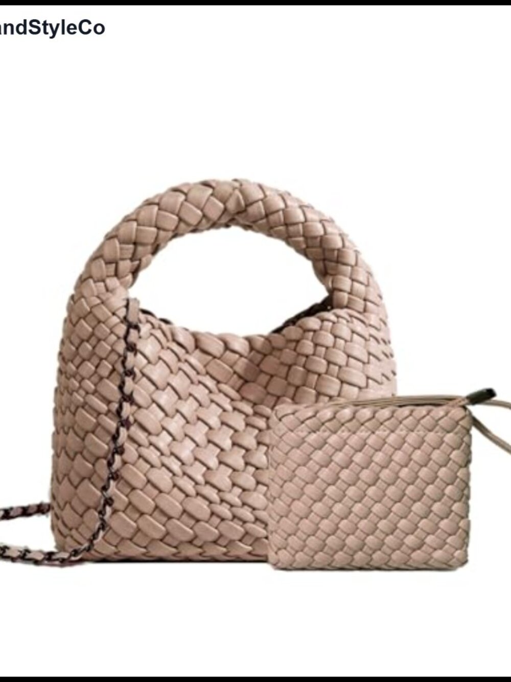 Woven Vegan Leather Mini Bucket Bag Crossbody Tote